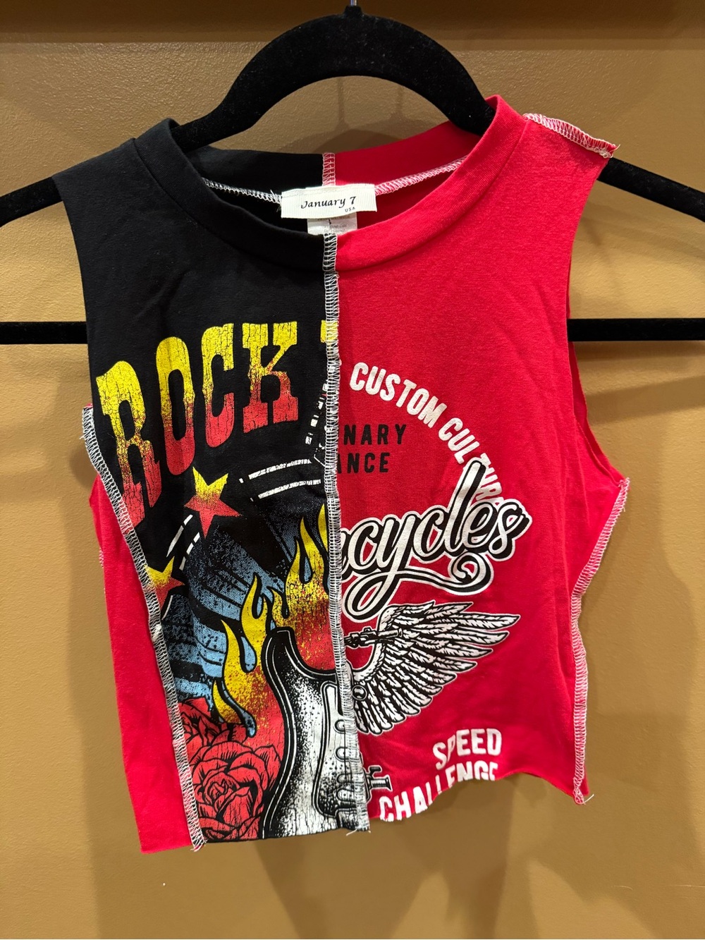 January 7: women’s : double design Red & Black Biker Graphic Tank Top: medium